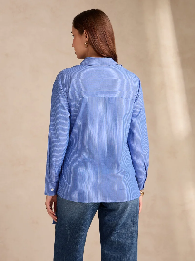 Outzidr  Blue Side Knot Detailing Shirt for Women | Best Price UAE